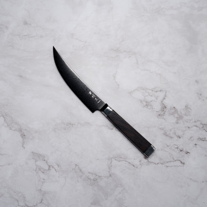 Noseto Buto Steak Knife 135mm Aus-8 Black Titanium Damascus Ebony Handle