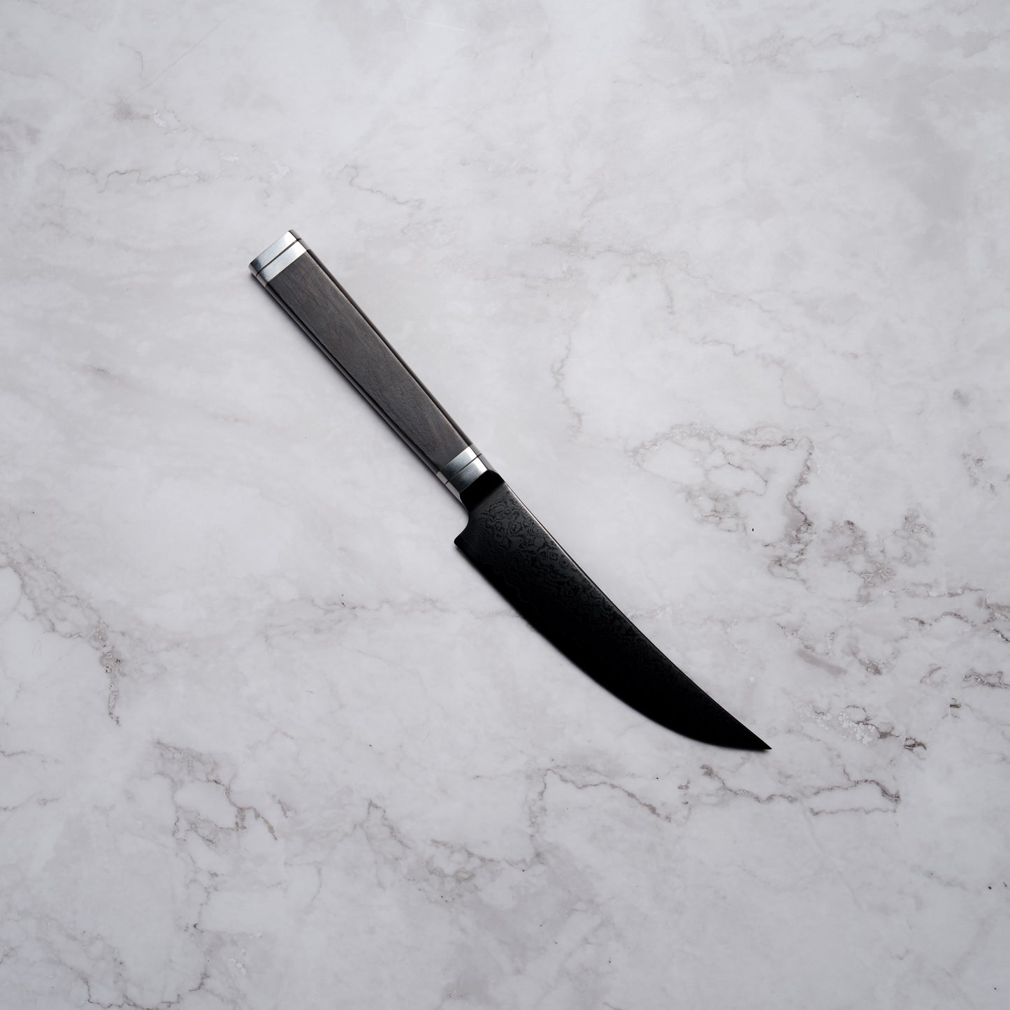 Noseto Buto Steak Knife 135mm Aus-8 Black Titanium Damascus Ebony Handle
