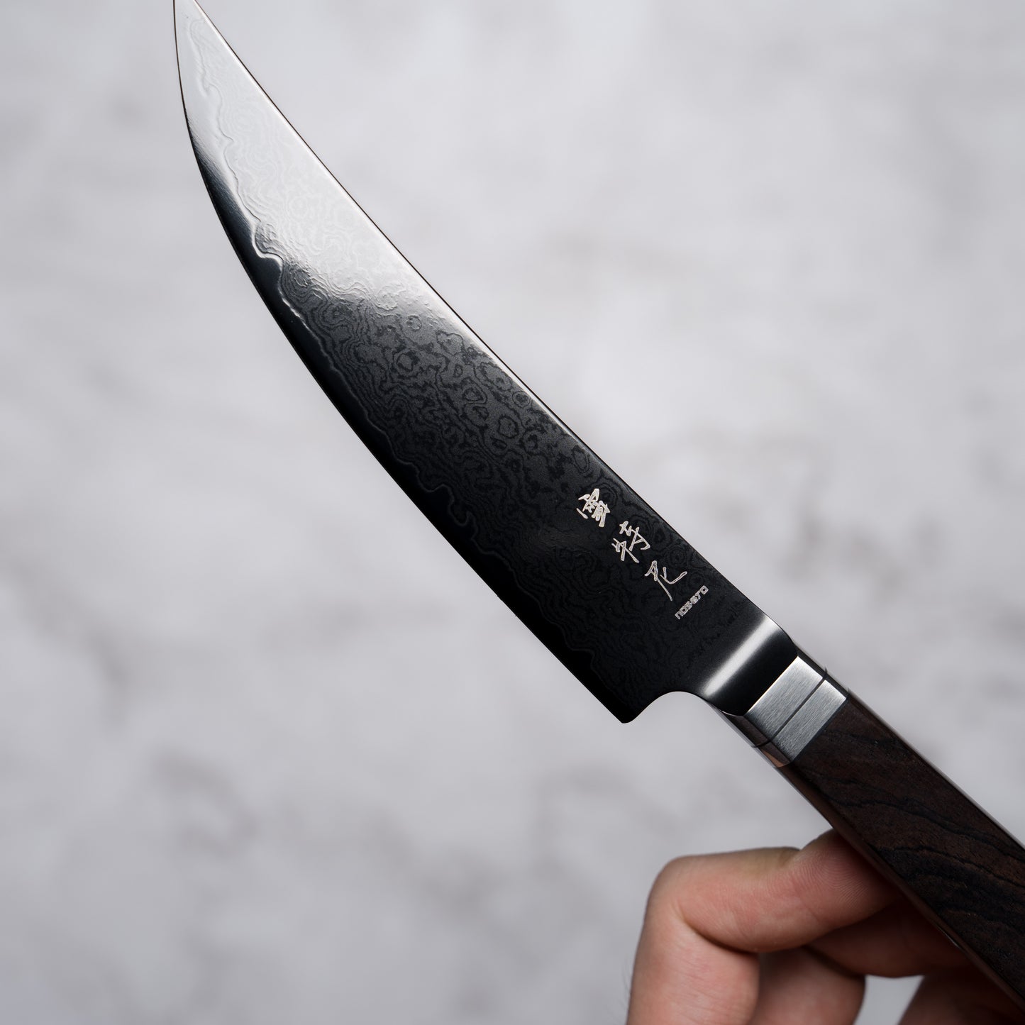 Noseto Buto Steak Knife 135mm Aus-8 Black Titanium Damascus Ebony Handle