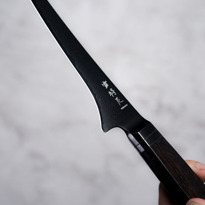 Noseto Buto fillet knife 180mm Aus-8 Black Titanium Damascus Ebony Handle