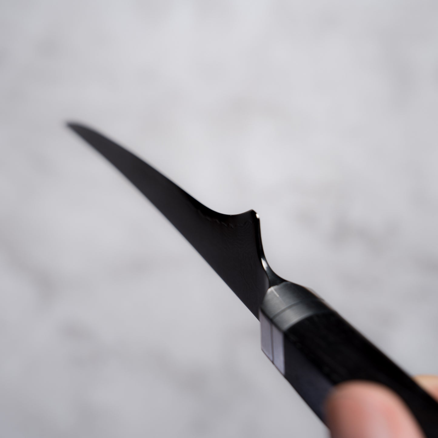 Noseto Buto fillet knife 180mm Aus-8 Black Titanium Damascus Ebony Handle