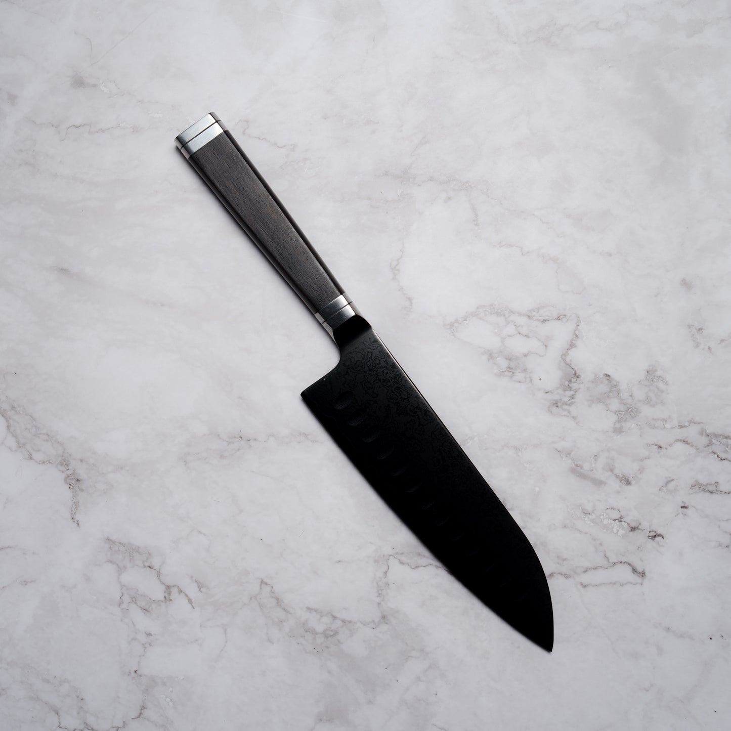 Noseto Buto Santoku 180mm Aus-8 Black Titanium Damascus Ebony Handle