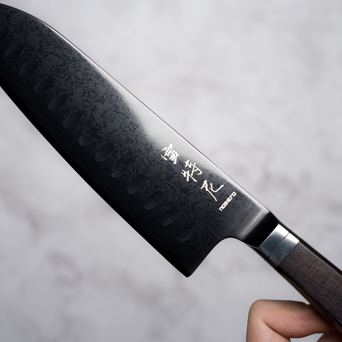 Noseto Buto Santoku 180mm Aus-8 Black Titanium Damascus Ebony Handle