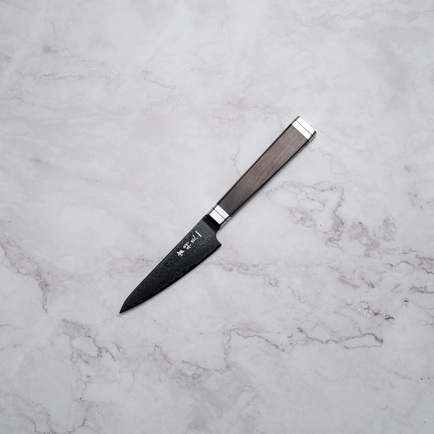 Noseto Buto Paring 105mm Aus-8 Black Titanium Damascus Ebony Handle