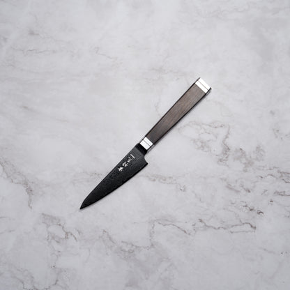 Noseto Buto Paring 105mm Aus-8 Black Titanium Damascus Ebony Handle