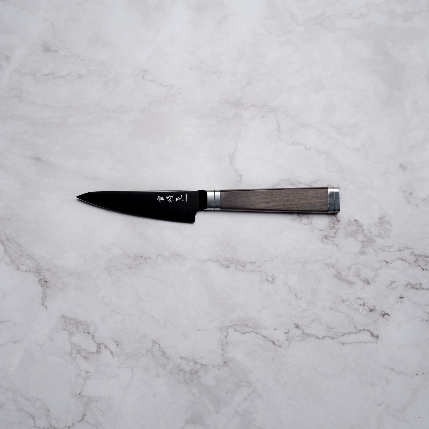 Noseto Buto Paring 105mm Aus-8 Black Titanium Damascus Ebony Handle