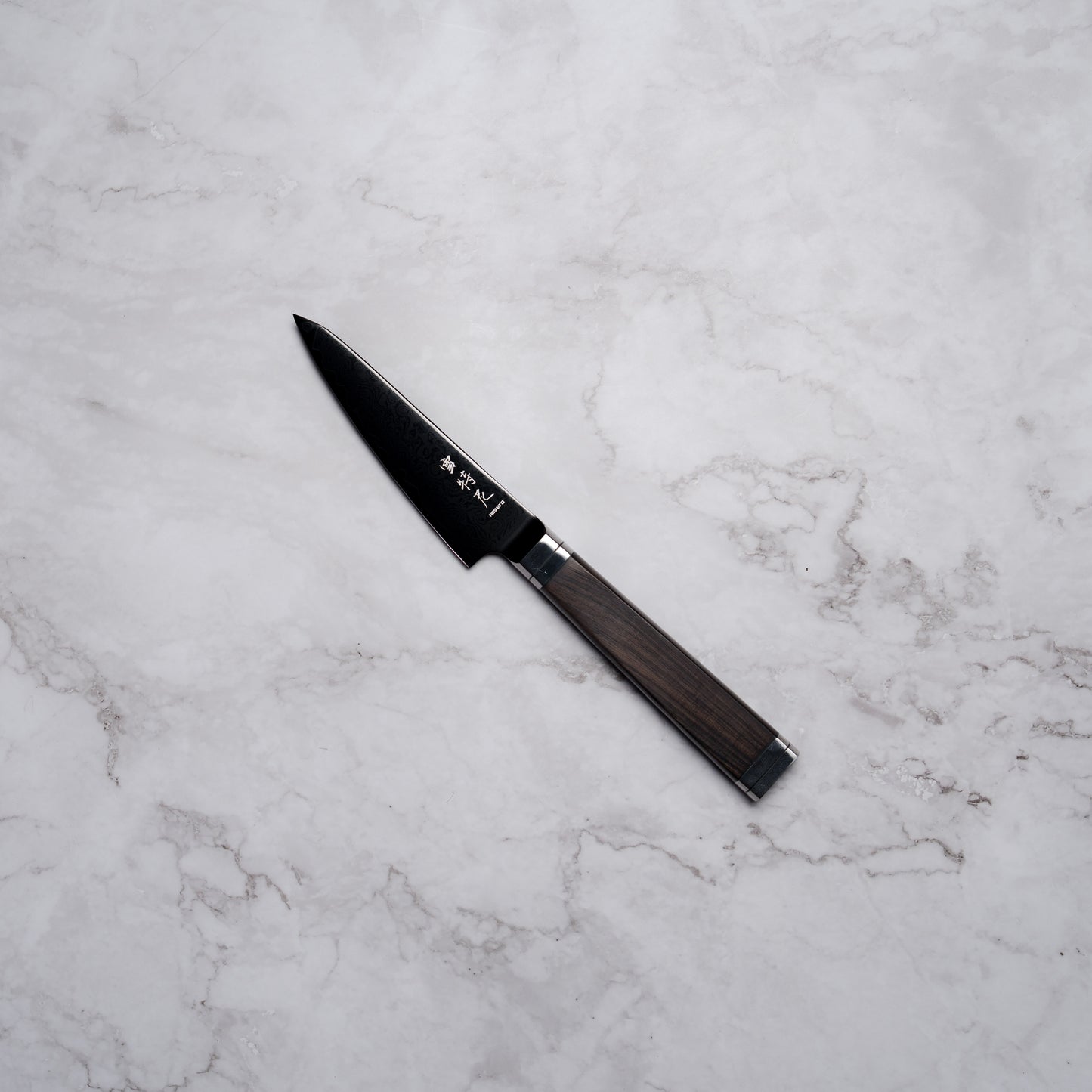 Noseto Buto Paring 105mm Aus-8 Black Titanium Damascus Ebony Handle