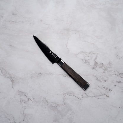 Noseto Buto Paring 105mm Aus-8 Black Titanium Damascus Ebony Handle
