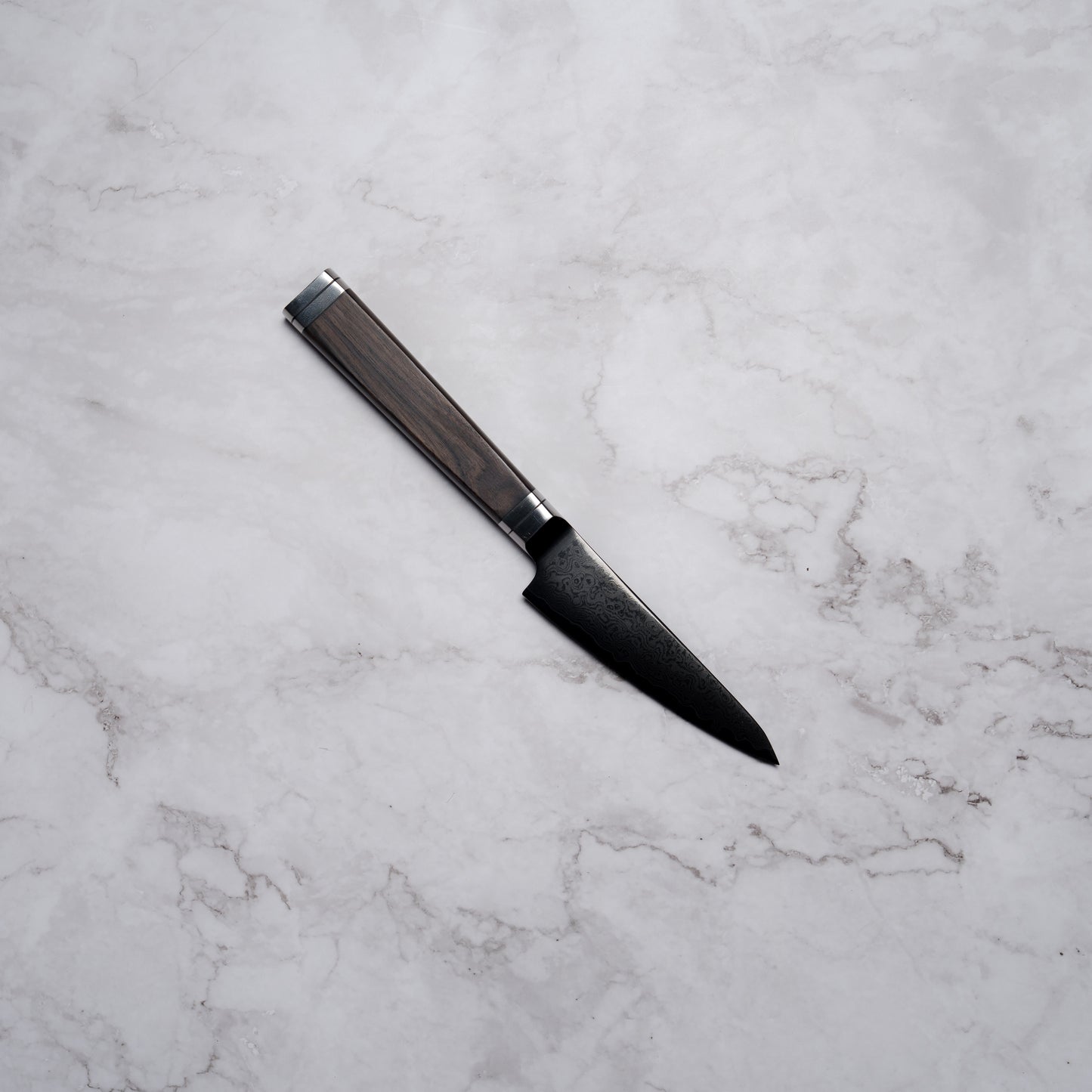Noseto Buto Paring 105mm Aus-8 Black Titanium Damascus Ebony Handle
