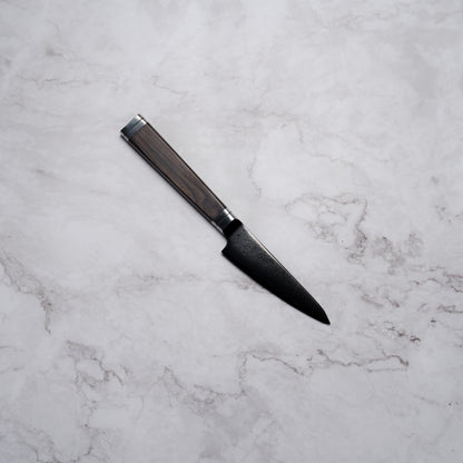 Noseto Buto Paring 105mm Aus-8 Black Titanium Damascus Ebony Handle