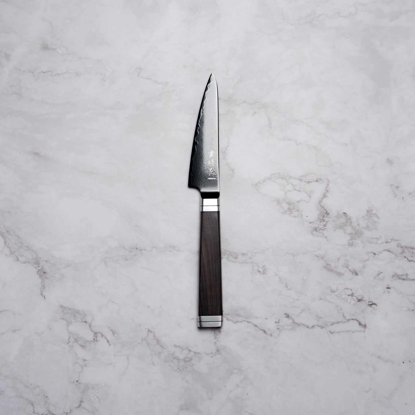 Noseto Buto Paring 105mm Aus-8 Black Titanium Damascus Ebony Handle