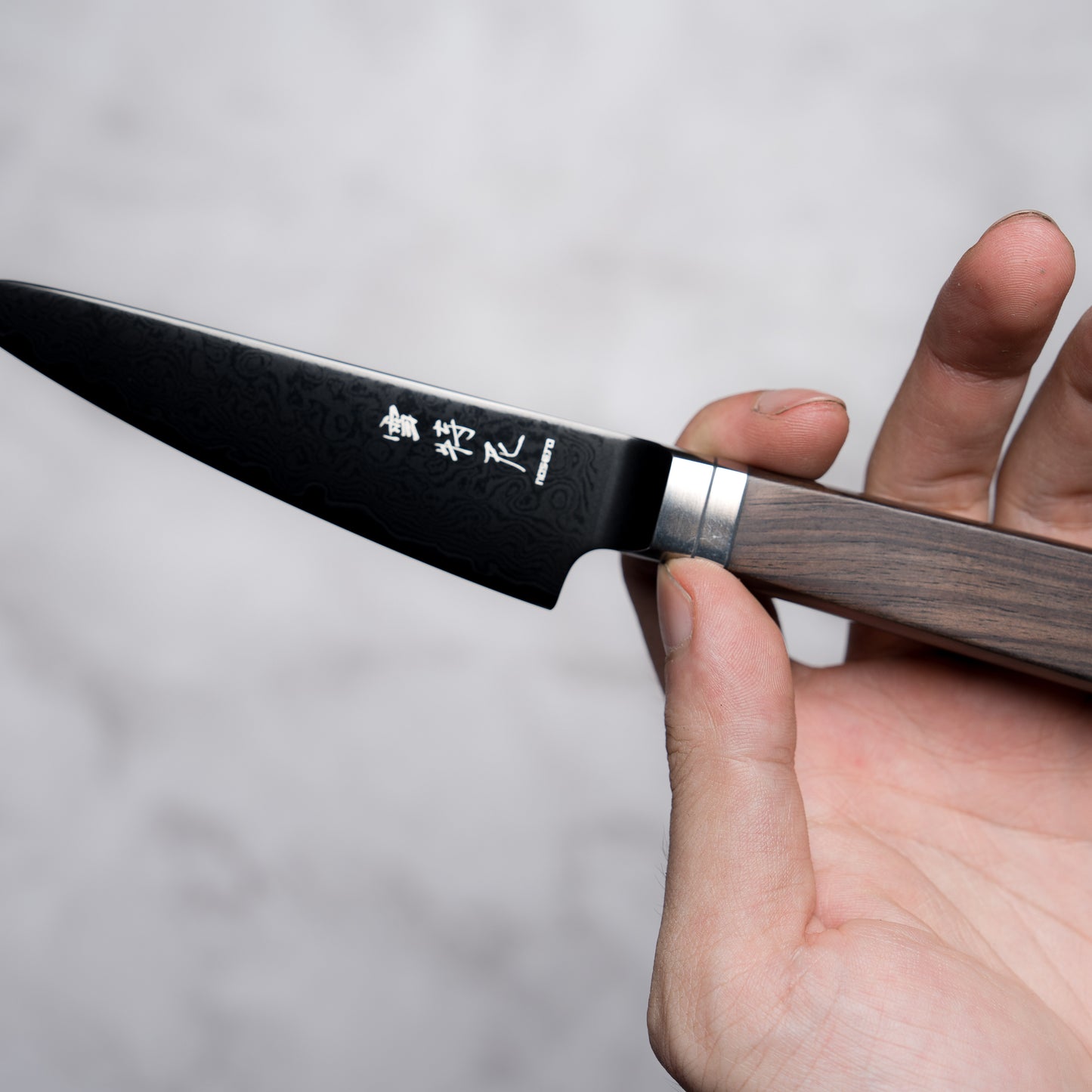 Noseto Buto Paring 105mm Aus-8 Black Titanium Damascus Ebony Handle