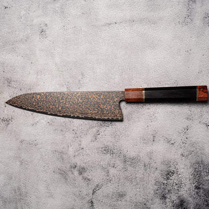Noseto DMS Gyuto 210mm 37-Layer Tricolour Copper Diamond Damascus Steel with Burl Knurl & Ebony Handle