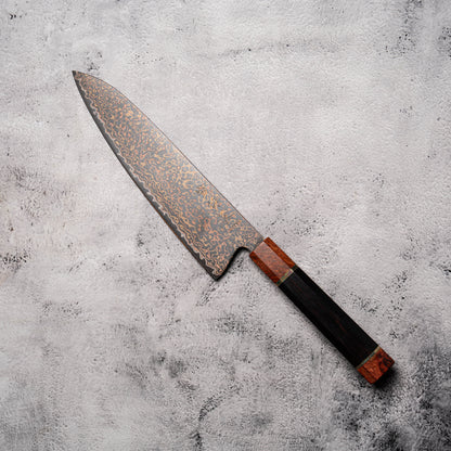 Noseto DMS Gyuto 210mm 37-Layer Tricolour Copper Diamond Damascus Steel with Burl Knurl & Ebony Handle
