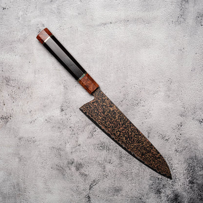 Noseto DMS Gyuto 210mm 37-Layer Tricolour Copper Diamond Damascus Steel with Burl Knurl & Ebony Handle