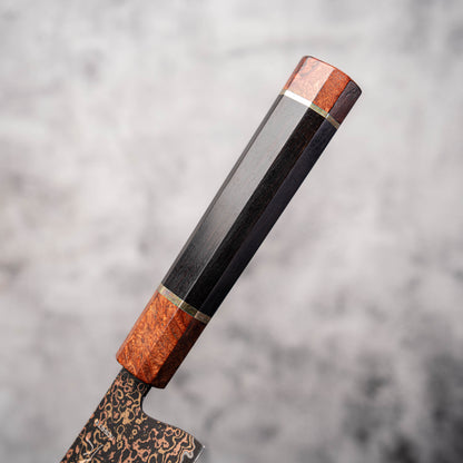 Noseto DMS Gyuto 210mm 37-Layer Tricolour Copper Diamond Damascus Steel with Burl Knurl & Ebony Handle