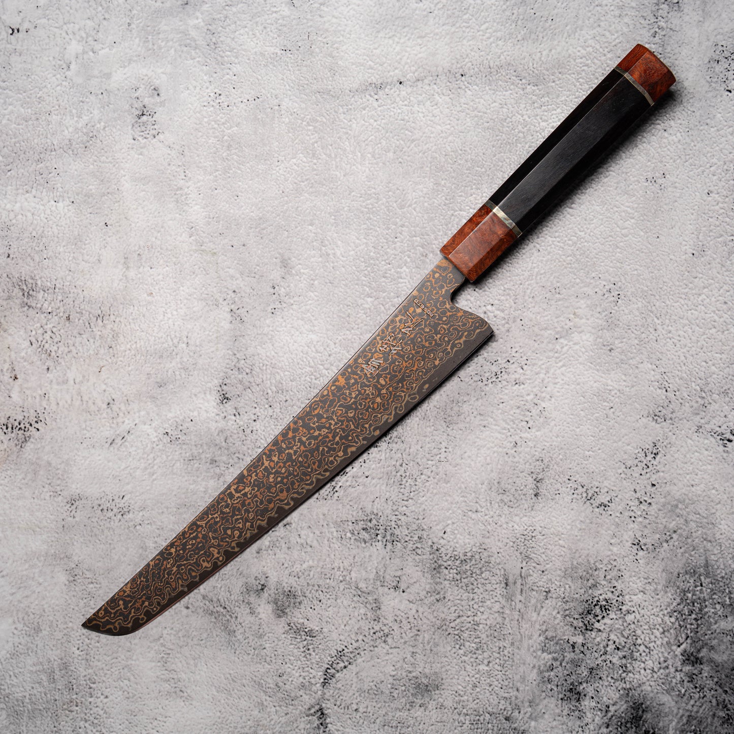 Noseto DMS Sujihiki 240mm 37Layer Tricolour Copper with Burl Knurl & Ebony Handle