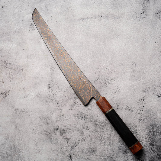 Noseto DMS Sujihiki 240mm 37Layer Tricolour Copper with Burl Knurl & Ebony Handle