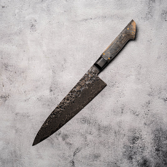 Noseto Uchi Gyuto 210mm Black Damascus VG-10 Ferrule Stabilized Wood Handle