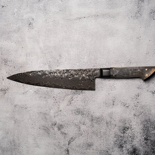 Noseto Uchi Gyuto 210mm Black Damascus VG-10 Ferrule Stabilized Wood Handle