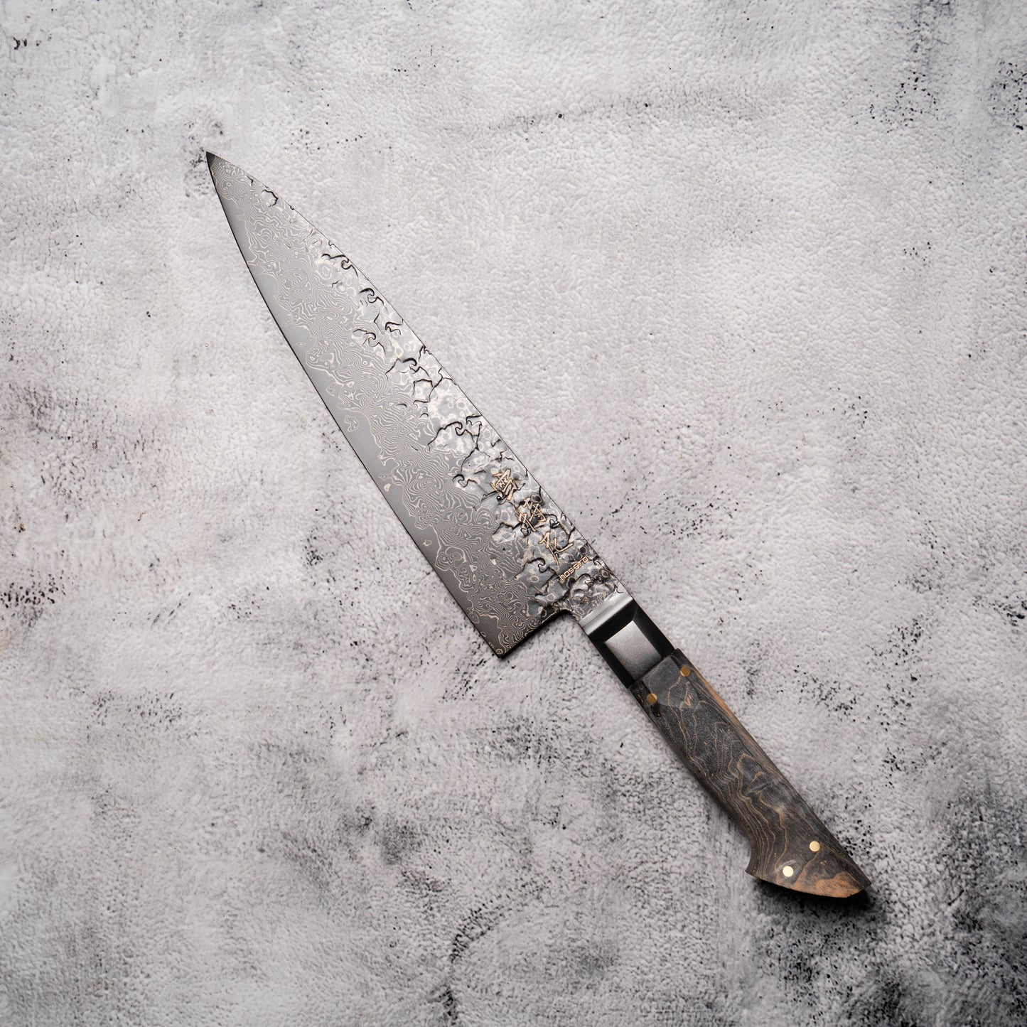 Noseto Uchi Gyuto 210mm Black Damascus VG-10 Ferrule Stabilized Wood Handle