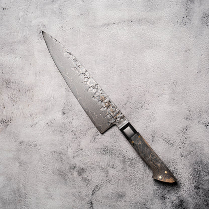 Noseto Uchi Gyuto 210mm Black Damascus VG-10 Ferrule Stabilized Wood Handle