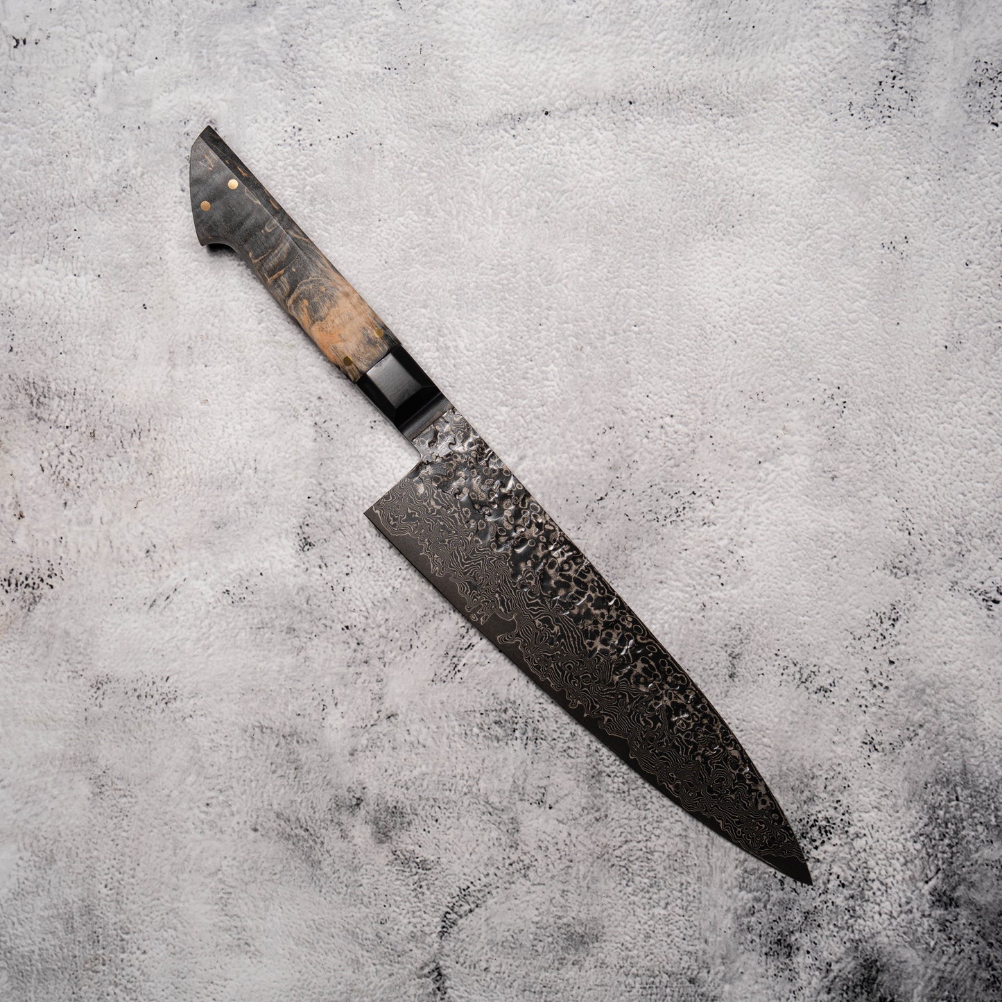 Noseto Uchi Gyuto 210mm Black Damascus VG-10 Ferrule Stabilized Wood Handle