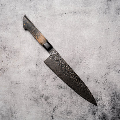 Noseto Uchi Gyuto 210mm Black Damascus VG-10 Ferrule Stabilized Wood Handle