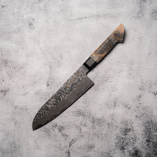 Noseto Uchi 180mm Santoku Black Damascus VG-10 Ferrule Stabilized Wood Handle