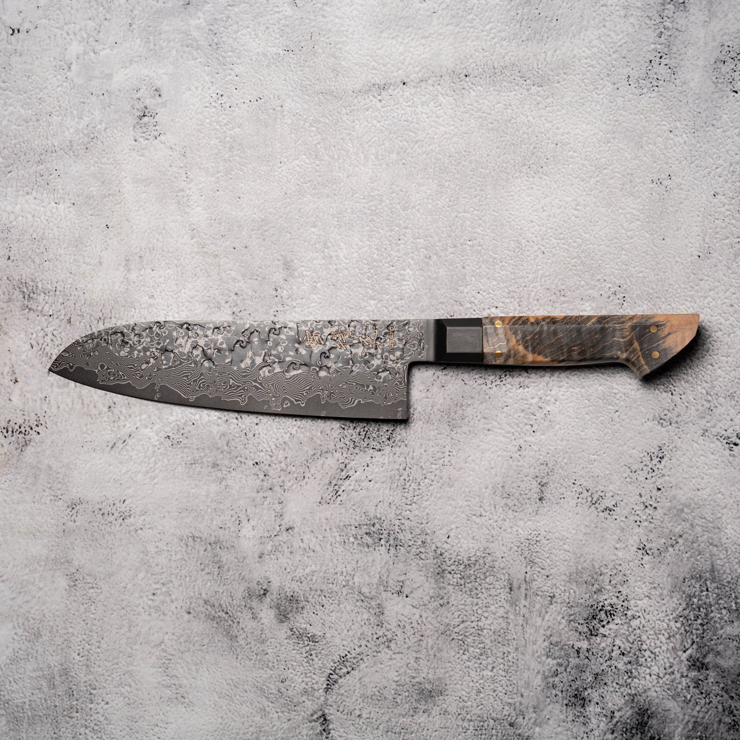 Noseto Uchi 180mm Santoku Black Damascus VG-10 Ferrule Stabilized Wood Handle