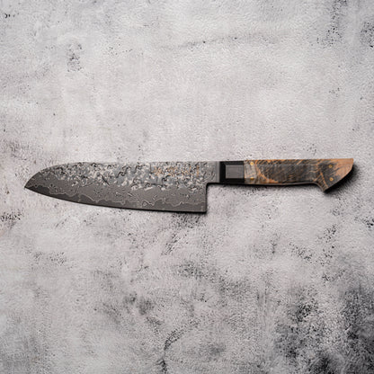 Noseto Uchi 180mm Santoku Black Damascus VG-10 Ferrule Stabilized Wood Handle