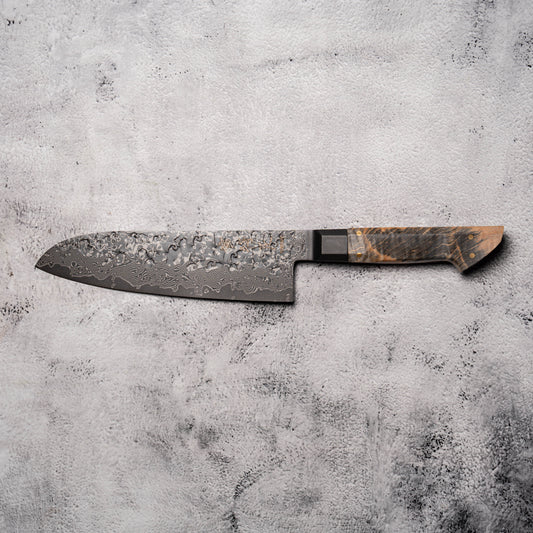 Noseto Uchi 180mm Santoku Black Damascus VG-10 Ferrule Stabilized Wood Handle