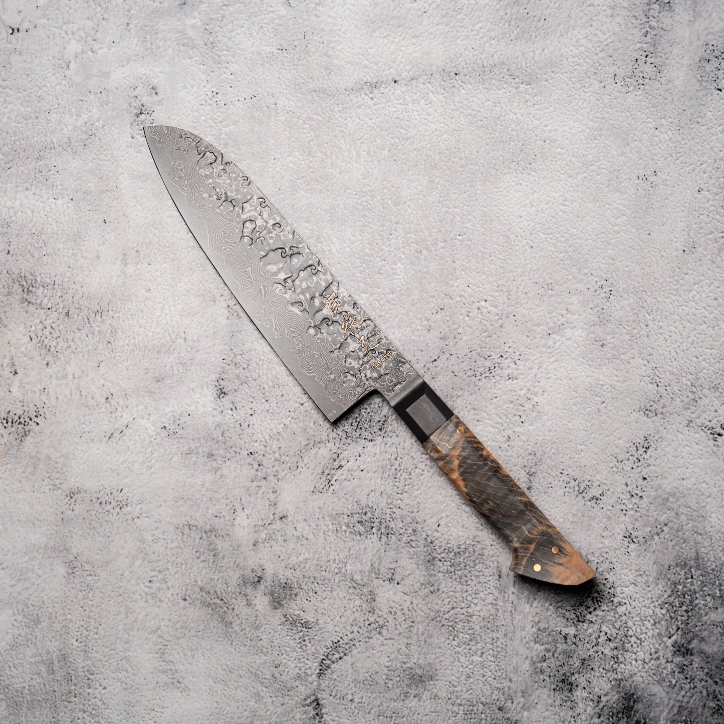 Noseto Uchi 180mm Santoku Black Damascus VG-10 Ferrule Stabilized Wood Handle