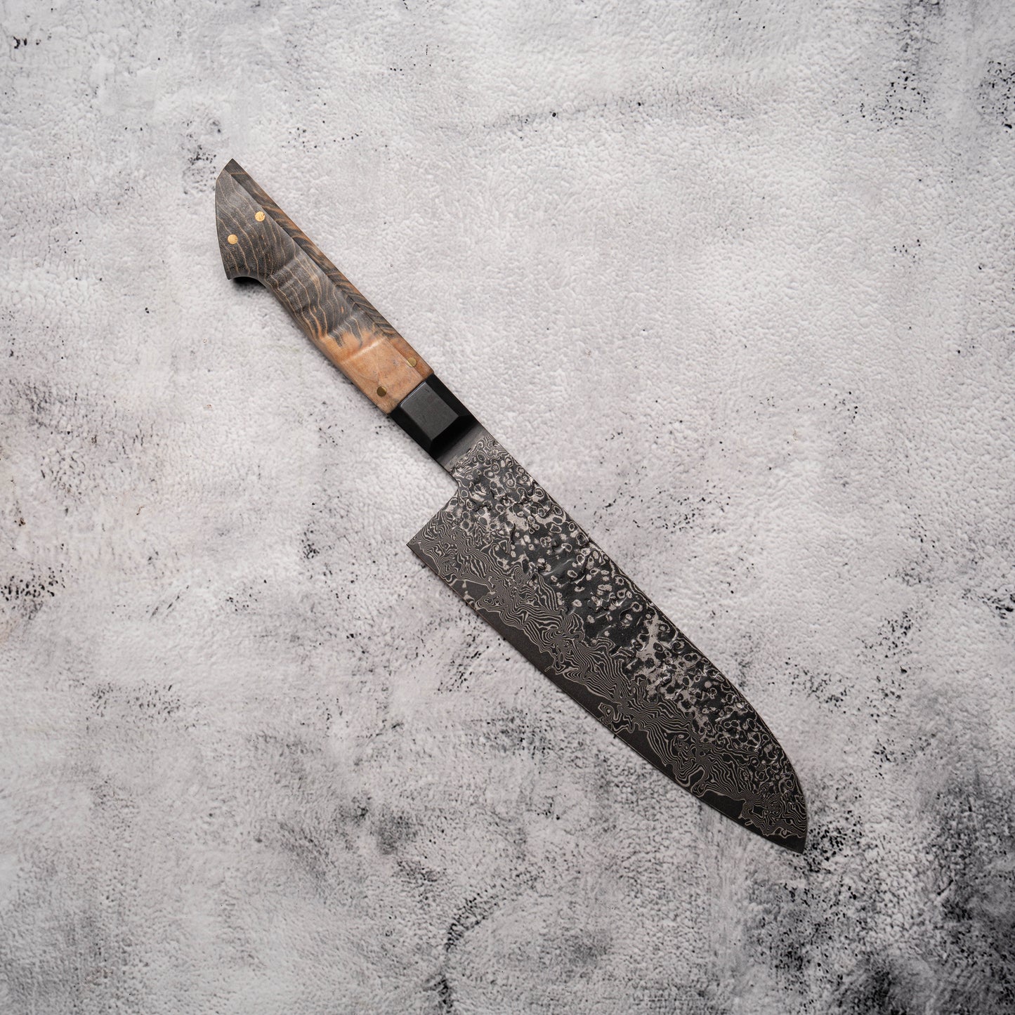 Noseto Uchi 180mm Santoku Black Damascus VG-10 Ferrule Stabilized Wood Handle