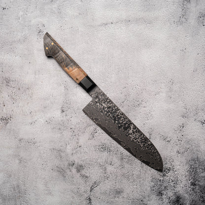 Noseto Uchi 180mm Santoku Black Damascus VG-10 Ferrule Stabilized Wood Handle