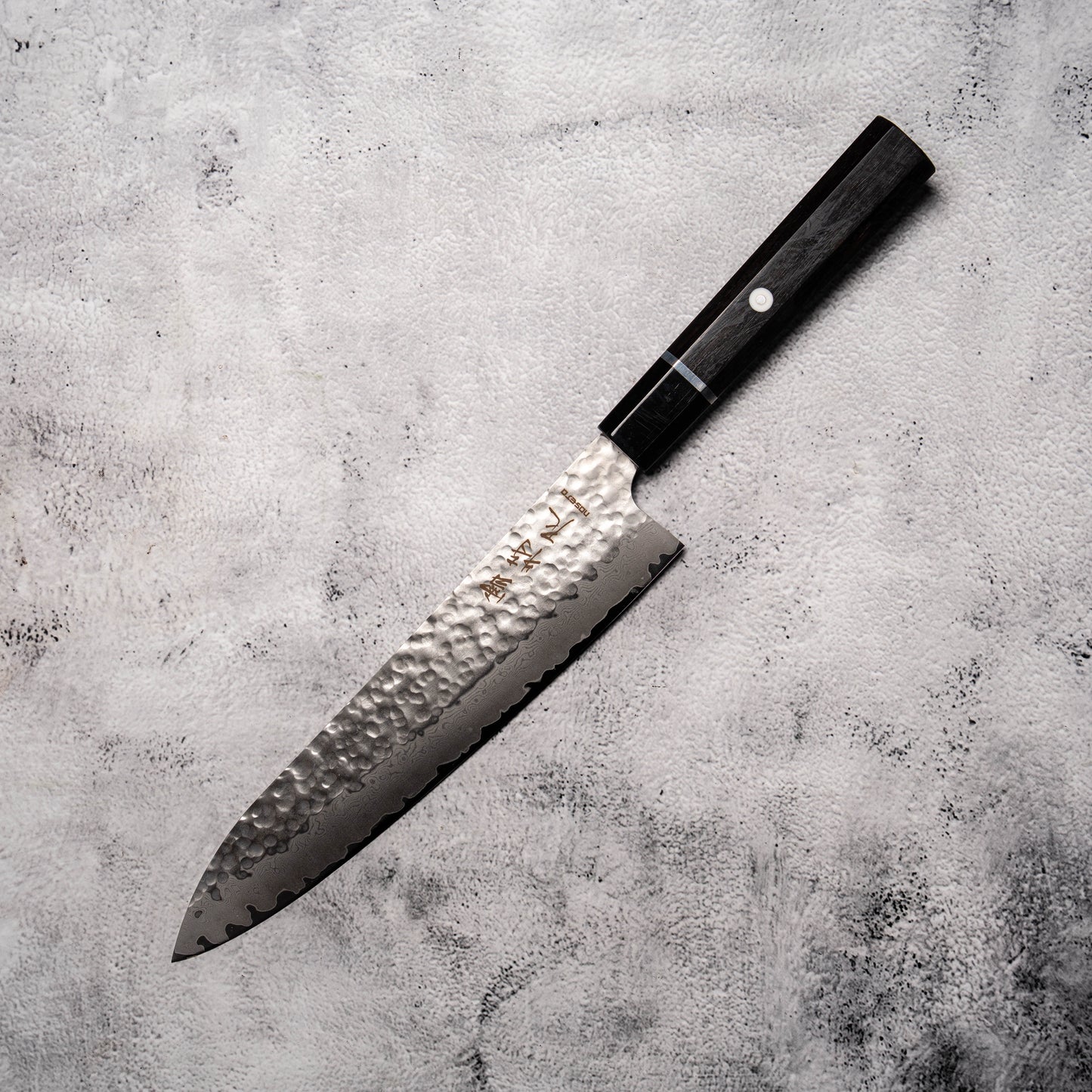 Noseto Gumo Gyuto 240mm VG10 Hammered Damascus with Buffalo Horn & Ebony Octagonal Handle