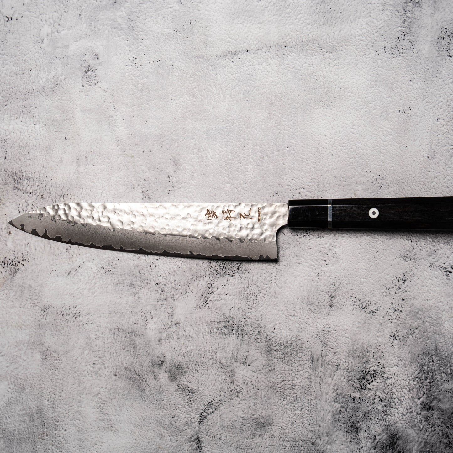 Noseto Gumo Gyuto 240mm VG10 Hammered Damascus with Buffalo Horn & Ebony Octagonal Handle