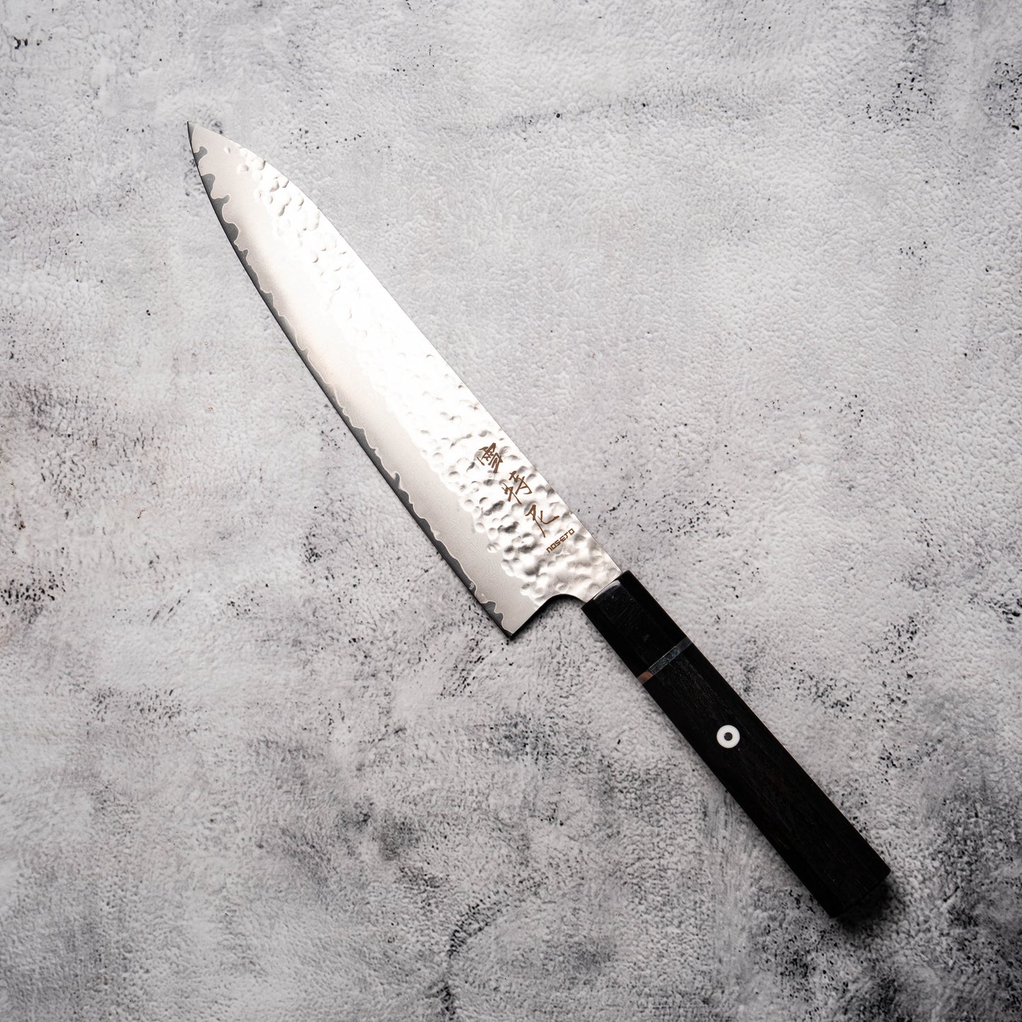 Noseto Gumo Gyuto 240mm VG10 Hammered Damascus with Buffalo Horn & Ebony Octagonal Handle