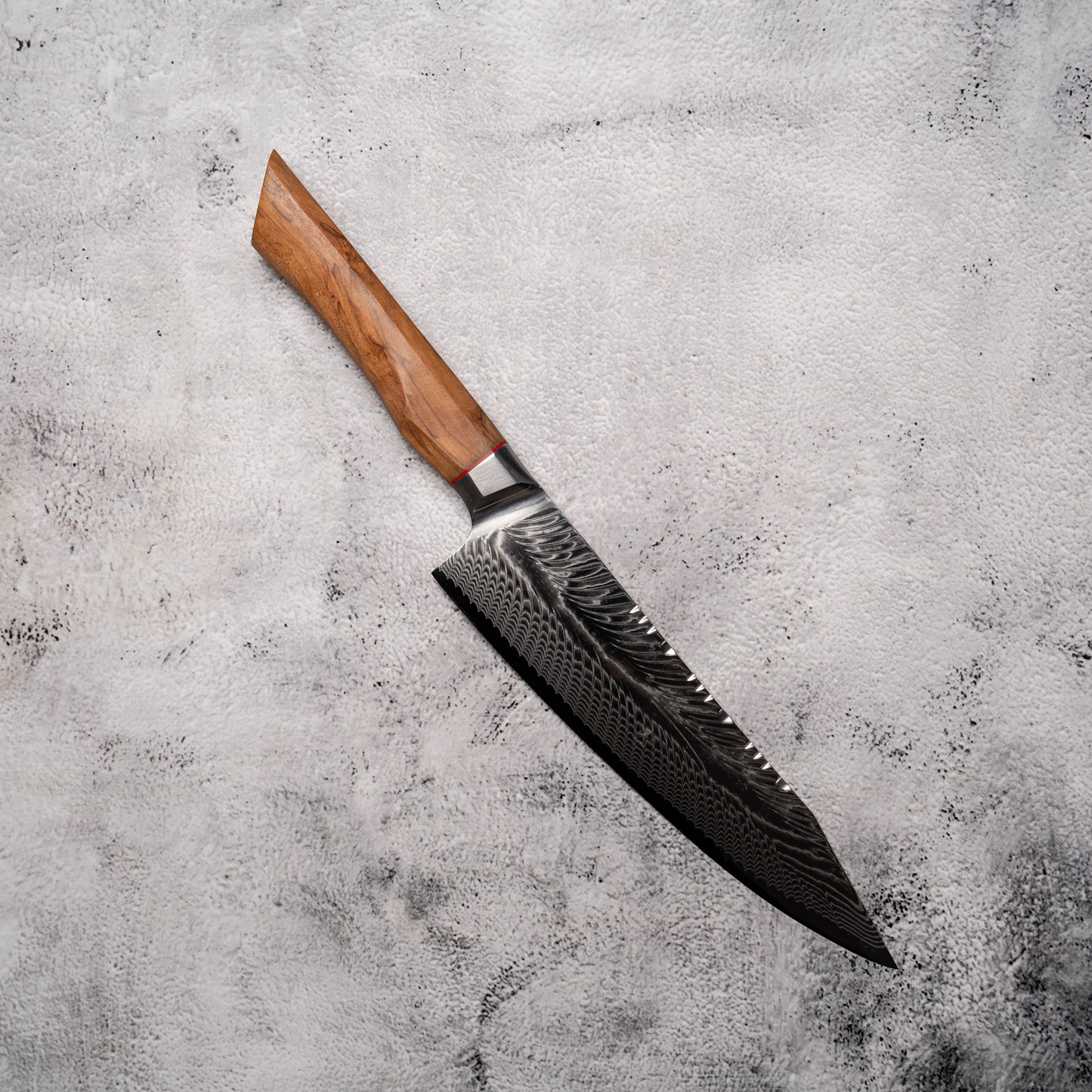 Noseto Modern Gyuto 210mm AUS10 73 Layer Damascus with Olive Wood Handle