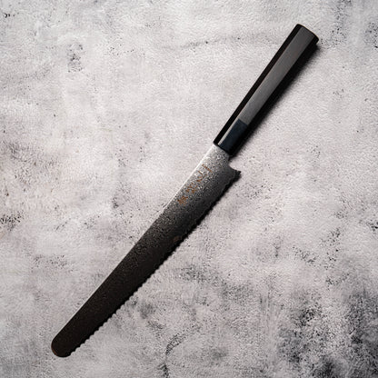 Noseto Bread Knife 240mm 67 Layer Damascus Steel with Buffalo Horn & Ebony Octagonal Handle