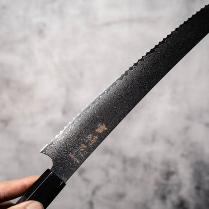 Noseto Bread Knife 240mm 67 Layer Damascus Steel with Buffalo Horn & Ebony Octagonal Handle
