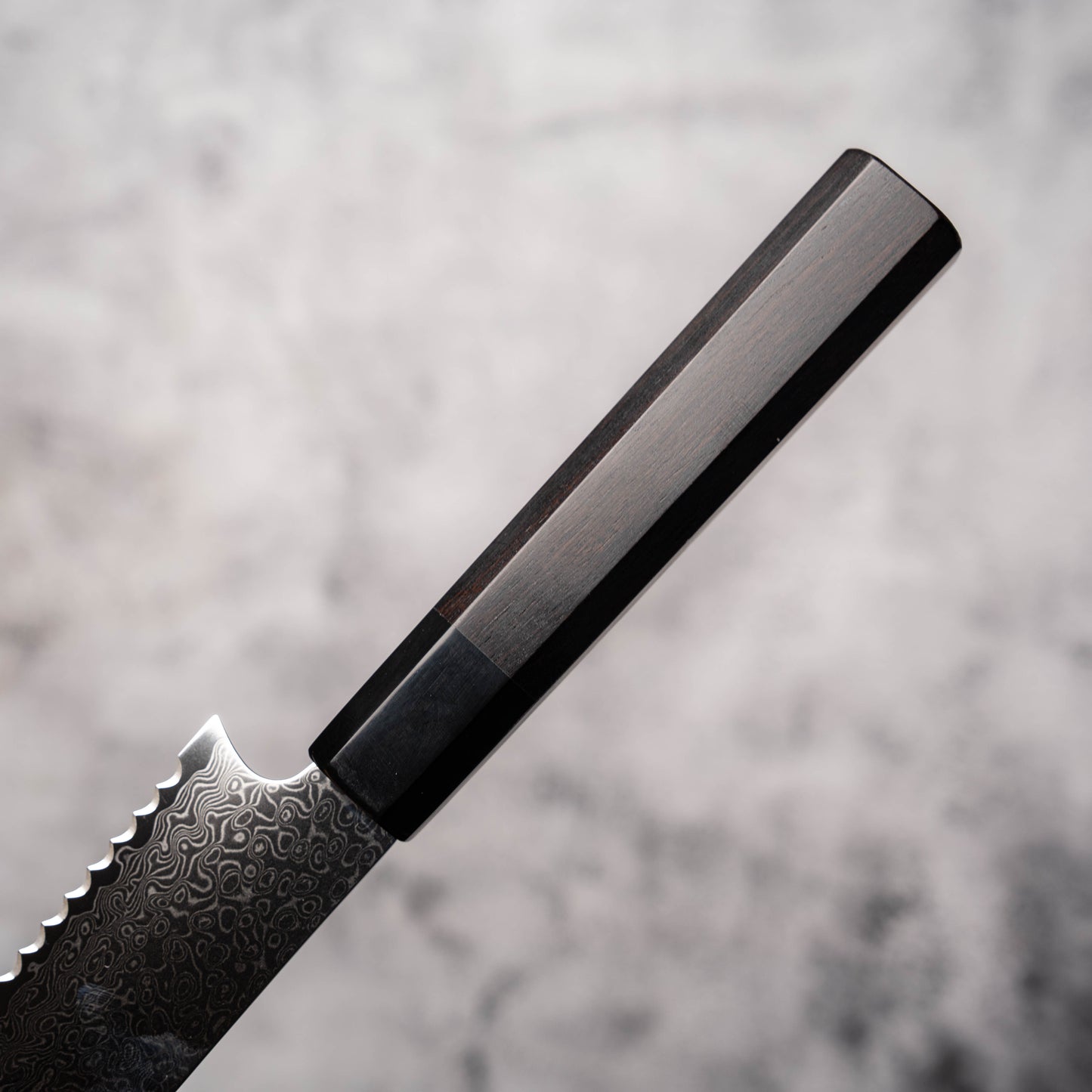 Noseto Bread Knife 240mm 67 Layer Damascus Steel with Buffalo Horn & Ebony Octagonal Handle