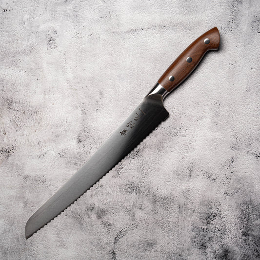 NOSETO German AKA Bread Knife 240mm Stainless Steel High Quality Red Wood Handle