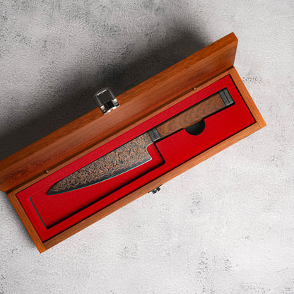 Noseto Tricolour Copper Damascus Petty 135mm 53 Layer Damascus with Padauk Burl Handle