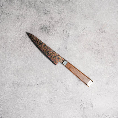 Noseto Tricolour Copper Damascus Petty 135mm 53 Layer Damascus with Padauk Burl Handle