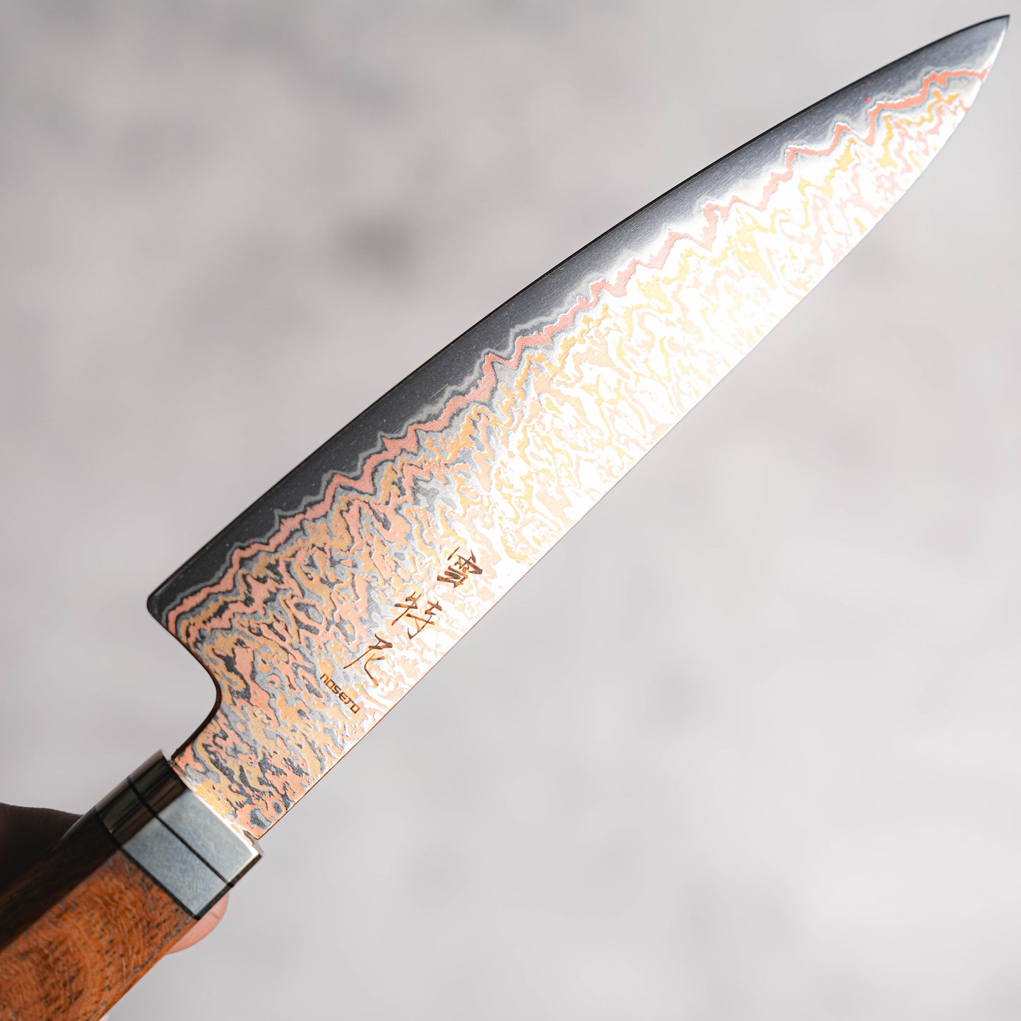 Noseto Tricolour Copper Damascus Petty 135mm 53 Layer Damascus with Padauk Burl Handle