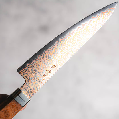 Noseto Tricolour Copper Damascus Petty 135mm 53 Layer Damascus with Padauk Burl Handle