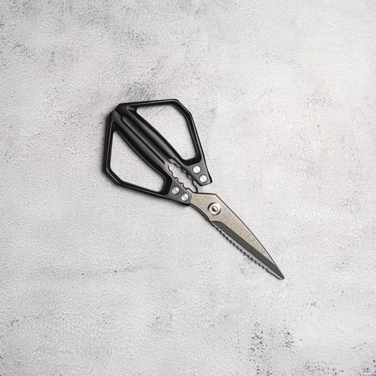 Noseto 119 Layer Damascus Kitchen Scissors – Iridescent Damascus with Black Aluminium Alloy Handle
