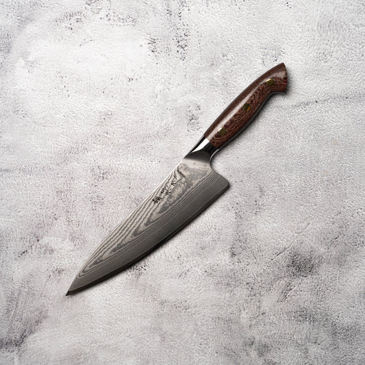 Noseto Toka 210mm Gyuto 67 layers VG-10 Damascus Steel with Micarta + Copper Rivets Handle