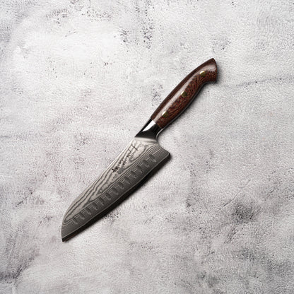 Noseto Toka Santoku 180mm 67 layers VG-10 Damascus Steel with Micarta + Copper Rivets Handle